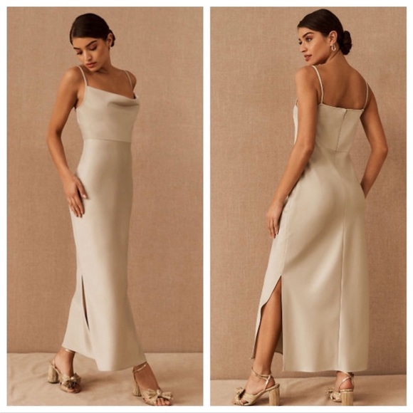 NWT BHLDN Oyster Cali Satin Charmeuse Midi Dress Size 8. - Picture 1 of 17